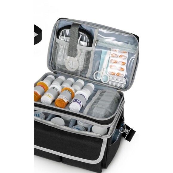 NWT large portable medicine bag with multiple pockets, private label and strap - Picture 1 of 12